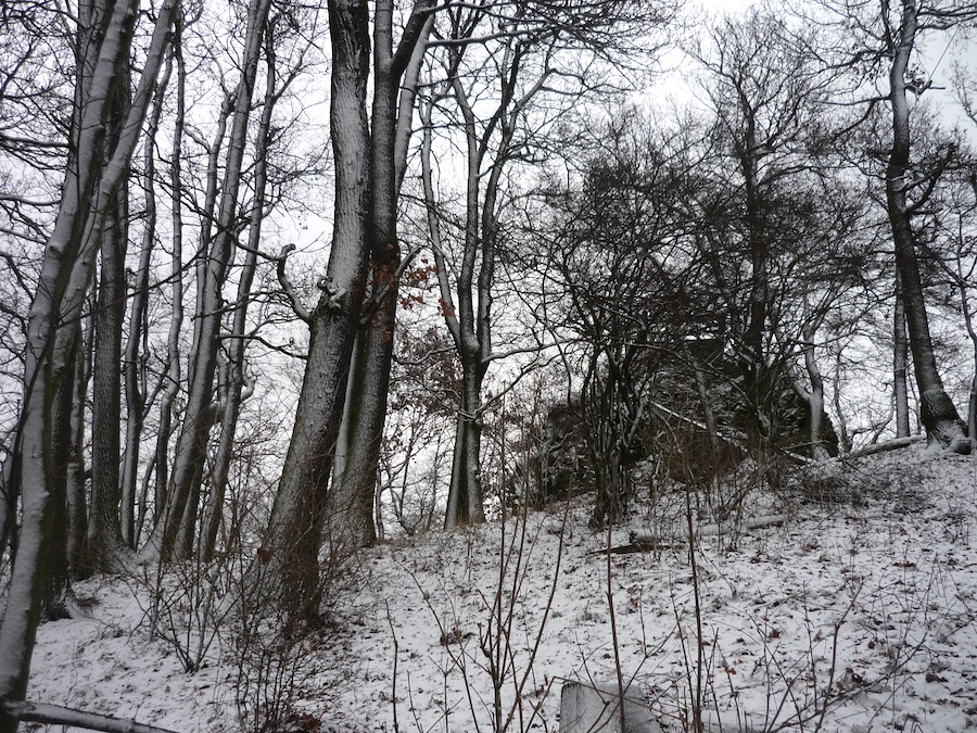 Na vrchol v prosinci 2018. Nad 500 m už sněhový poprašek.