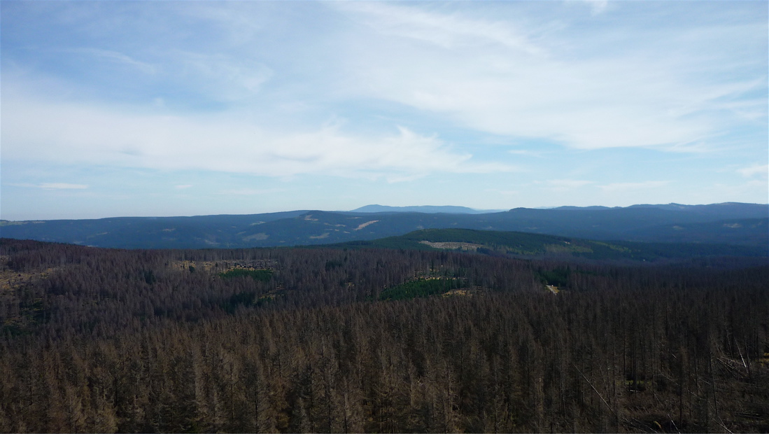 Na Boubíně (1362 m) v dálce jsem byl před třiceti lety...
