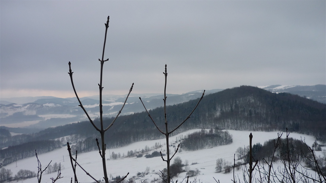 Lotharův vrch (510 m), západně od Děčína. 