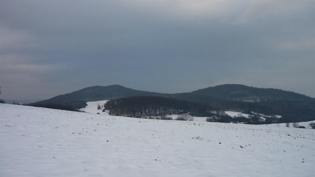Kubačka a vpravo bezejmenná kóta 522. Či snad výběžek Kubačky.