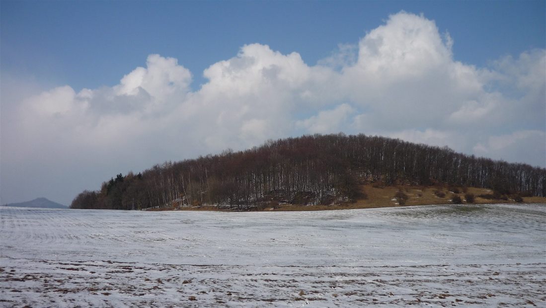 Myštický vrch (395 m), vlevo v pozadí vykukuje Panna.